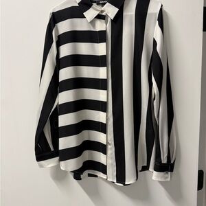 DKNY Black and White Vertical & Horizontal Stripe Button-Down Shirt